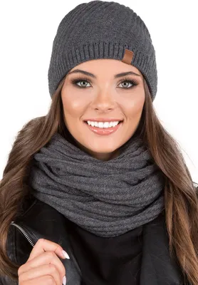 Produktbild von Vivisence damen beanie wintermütze und loop schal set warm kopfbedeckung und halsbedeckung an winter und herbst warm dick, winterset für frauen, hergestellt in der eu, dunkelgrau, einheitsgröße