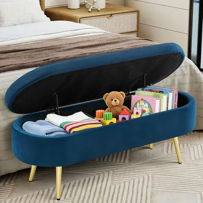 Produktbild von STILVORA Aufbewahrungsbank aus Chenille-Stoff mit 20L Stauraum, Schuhbank mit Holzbeinen und Massivholzrahmen, Sitzbank für Schlafzimmer Wohnzimmer und Flur