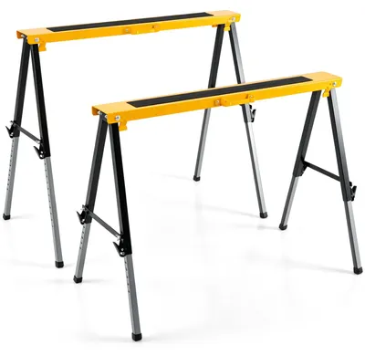 Obrázok produktu pre COSTWAY, sada dvoch pracovných stojanov, skladacie stojany s výškovo nastaviteľnou konštrukciou (63-88 cm), kovové podstavy s protišmykovou podložkou a rukoväťou, nosnosť až 300 kg