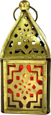 Produktbild von Orientalische Metall/Glas Laterne in Marrokanischem Design, Windlicht, Mehrfarbig, Glas,Metall,Eisen, Farbe: Gelb, 12*5*5 cm