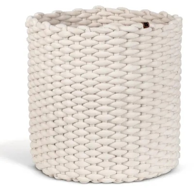 Produktbild von Bigso runder Aufbewahrungskorb aus weichem Stoff, geflochtener Storage Basket, super soft Oberfläche, großer Ordnungshelfer für Wohnzimmer, Schlafzimmer & Kinderzimmer, Größe XL, Creme