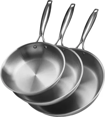 Immagine prodotto di set di 3 padelle da 24/28/32 cm - Padella in acciaio inossidabile color argento - Set di pentole di alta qualità