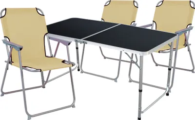 Produktbild von 4-teiliges Campingmöbel Set Black Alu 120x60x58/70cm beige