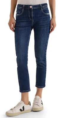 Productafbeelding van Cecil broek, slim fit, mid-waist, casual pasvorm, midblauw, gebruikte look, maat 34