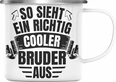 Produktbild von Trendation - Bester Bruder Der Welt Geschenk Emaille Tasse So Sieht Ein Richtig Cooler Bruder Aus Geschenkidee Geburtstag (Silber)
