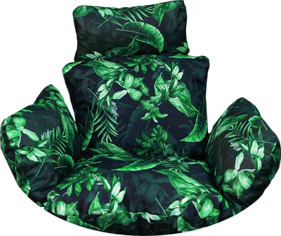 Obrázok produktu pre Závesný vankúš na stoličku, čalúnenie pre hojdačku Polyratan / ratan, závesný kôš, hojdací kôš,vankúš na chrbát-čierny so zelenými listami