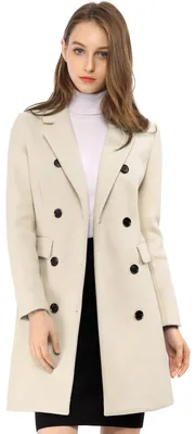 Productafbeelding van Allegra K dames winterjas, lange mouwen, omslagkraag, dubbelrijige trenchcoat van kamgaren