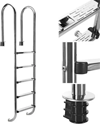 Produktbild von Famanu Schwimmbadleiter - 5-stufig, rostfrei, rutschfest - ideal für jedes Schwimmbad