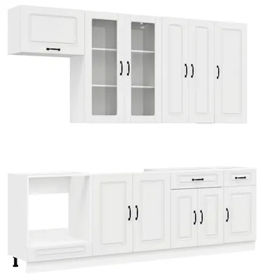 Image de vidaXL Ensemble de cuisine KALMAR, 8 pièces, blanc brillant, matériau de bois