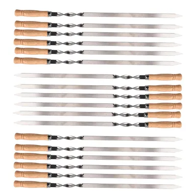 Produktbild von Grillspieße, 15x Kebabspieße 60cm Edelstahl, 2,5mm dick, Fleischspieße Grillspieße mit Holzgriff rostfrei, Schaschlikspieße, Stabil, wiederverwendbar