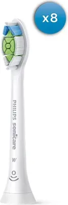 A close-up of a Philips Sonicare toothbrush head with a blue circle overlay indicating a quantity of 8.