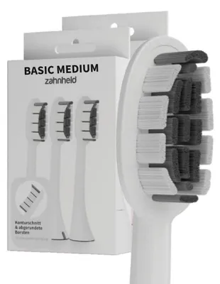 Produktbild von Zahnheld Bürstenkopf Ersatzbürsten Basic Medium - ideal für Gero Schallzahnbürste, 6 Stück, Weiß, mittelharte Wechselköpfe, Schallzahnbürstenkopf