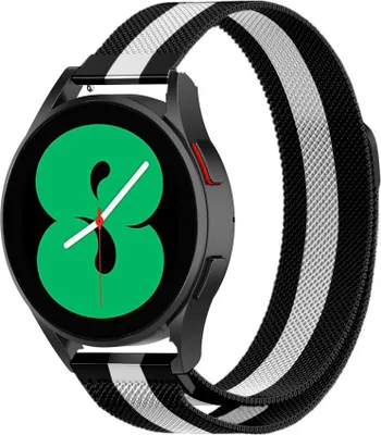 Produktbild von Strap-it Milanese Armband - Kompatibel mit Samsung Galaxy Watch 4 Armband 40mm Edelstahl Ersatzarmband mit Magnetverschluss - Hochwertiges Material - für Samsung Galaxy Armband Schwarz / Weiß
