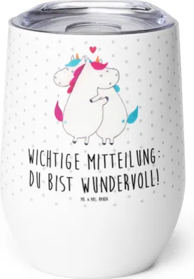 Produktbild von Mr. & Mrs. Panda Thermo Becher Einhorn Mitteilung - Weiß - Geschenk, kaffee tasse, Thermobecher, glühweinbecher, Unicorn, Valentinstag, Liebe, thermosbecher, Ehe, Spruch