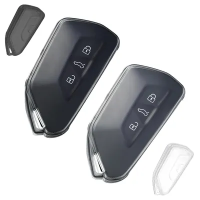 Image de Housses de clés, lot de 2, en TPU transparent, compatibles avec les modèles VW Golf 8, GTI, ID.3, ID.4, Seat Leon, Skoda Octavia et Cupra