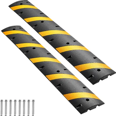 Zdjęcie produktu dla Gumowy most kablowy VEVOR, 183x30x5 cm, 2-pak, 2-kanałowe zabezpieczenie przed najechaniem, nośność 9979 kg/oś, osłony podłogowe z kołkami rozporowymi, do asfaltu, betonu, żwiru, podjazdów, dróg