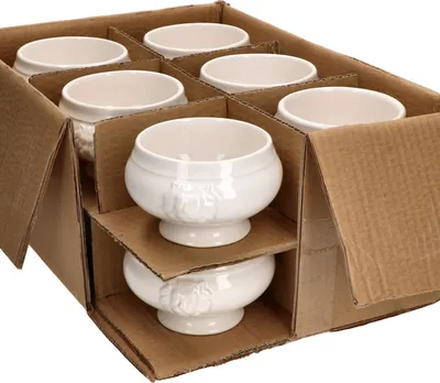 Produktbild von 12x LEO Löwenkopf-Terrinen 250ml weiß 12 Personen Suppen-Tasse Schale Steingut