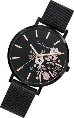 Image de Montre Femme Girl Only Motif Fleurs Noir Bracelet Acier Quartz Montre UGO695912