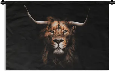 Produktbild von MuchoWow® Wandteppich Wandbehang Löwe - Horn - Schwarz 60x40 cm Tapisserie Dekoration Wandtuch - Wanddekorationen