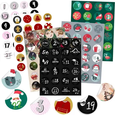 Produktbild von Adventskalender Zahlen Aufkleber Set 6x24 Sticker Weihnachten basteln Verzieren