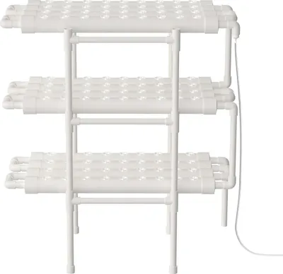Image de Système hydroponique - Kit de culture avec système de tuyaux - 108 emplacements pour plantes - 3 niveaux - 12 tuyaux - Tuyau Ø 6,1 cm - PVC-U - Blanc