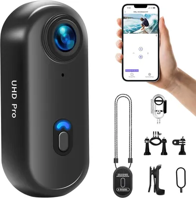 Image de Caméra d'action 4K WiFi, caméra corporelle, mini-caméra, caméra de casque, caméra pour moto, caméra de sport, étanche jusqu'à 30 mètres, caméra pour animaux de compagnie, caméra d'action portable sans fil