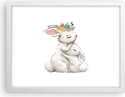 Produktbild von Gerahmtes Poster - Weißer Rahmen - Kaninchen Hase Kinder - 40x30 cm - Wand Bild - Wanddeko - Wandbilder - Kunstposter - Wandposter - Bilderrahmen - Bilder - Kunstdruck - P2WAA40x30-4725