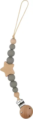 Produktbild von Zayno® Schnullerkette "Sternchen" in Silbergrau | Silikon, Holz, Geschenk zur Geburt, Baby, Schnullerband, Halter, Silikon-Holz, Neugeborenes