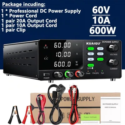 Image de Alimentation DC - Alimentation de laboratoire réglable 0–60V, 10A, 600W - Tension de sortie régulée - Prise EU 220V - Pour la charge de batteries