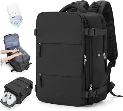 Productafbeelding van Reisrugzak - Handbagage tas - Reizen en buiten - Waterdichte stof - 43x30x20 cm - Zwart