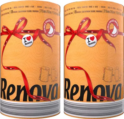 Produktbild von 2er Pack Renova Küchenrollen - Küchenrolle Küchenpapier 2-lagig - Maxi Rolle - farbig - bunt - Papierrolle - Allzwecktücher - 2 Maxi Rolle = 6 Standard Rollen - Maxi 2x á 120 Blatt…