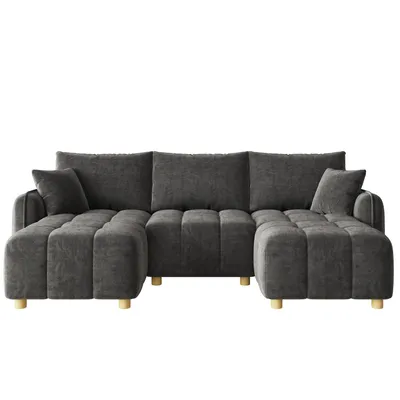 Produktbild von Merax L-/U formbares Ecksofa, 5-Sitzer modulares Cloud Sofa mit 2 Hockern, Chenille Soffa mit Kissen, breite Armlehnen, Wohnzimmer Sofa, Grau