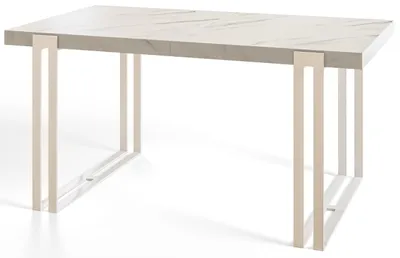 Image de Table de salle à manger, rectangulaire, extensible, dimensions : 180-280 x 90 x 77 cm, table de salon, couleur : marbre, avec pieds en métal de couleur blanche