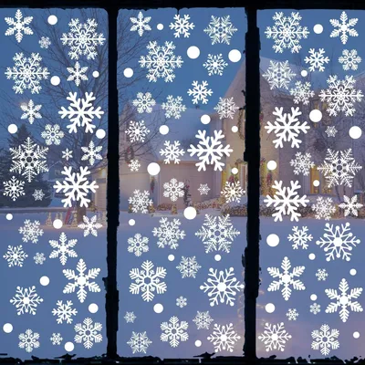 Produktbild von 321 Stück Weihnachten Fensterbilder Selbstklebend Wiederverwendbar Statisch Haftend PVC Fenstersticker Weiß Schneeflocken Aufkleber Weihnachtsdeko