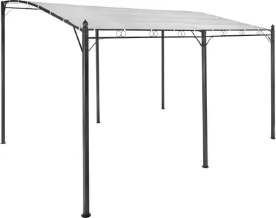 A freestanding outdoor gazebo with a fabric canopy.