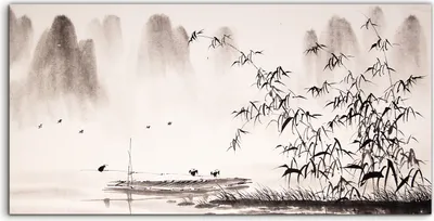 Produktbild von Coloray Acrylbild 140x70  Wandbild Acrylbilder Deko Chinesische Landschafts Tusche