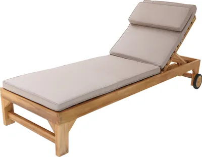 Produktbild von AXI Rama Gartenliege aus Teak Holz mit Kissen | Sonnenliege aus Teakholz mit verstellbarer Rücklehne - 4 Positionen | Sonnenbett / Liege mit Rollen