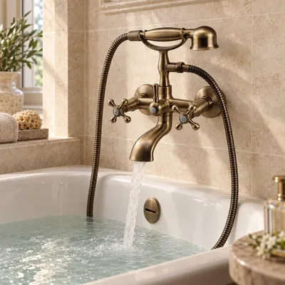 Imagen del producto de Grifo de bañera con ducha de mano, estilo Heritage Ascot, color bronce, marca Aquanello