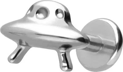 Produktbild von Ohrpiercing, Nasenpiercing Titan Labret mit Push Fit UFO Silber Stablänge: 6mm | Stabstärke: 1,2mm