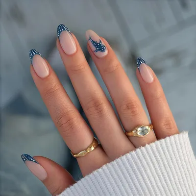 Immagine prodotto di Unghie finte a mandorla, colore blu oceano, set da 24 pezzi per manicure fai-da-te