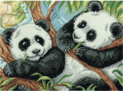 Obrázek produktu pro Barevná sada pro vyšívání kříž-stehem "Pandy" 24x18cm, vzor pro vyšívání