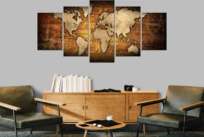 Produktbild von Akustikbild Weltkarte 200x100 cm Bilder Akustikschaum Hochleistungsschallabsorber Schallschutz Leinwand 5 tlg Wandbild Raumakustik Schalldämmung k-A-0062-b-n
