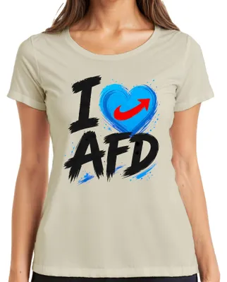 Obrázek produktu pro Tričko s potiskem "I Love AfD Blaues Herz Patriot Deutschland", sarkastický motiv, dámské, barva: přírodní, velikost: XL
