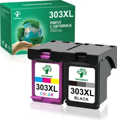 A product shot of two ink cartridges and their packaging.