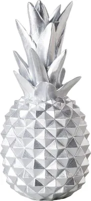 Produktbild von Unyqoos® Ananas-Dekoration aus Polyresin – silberne Tisch-Deko, 11 x 11 x 21 cm, frost- & UV-beständig, für Wohnzimmer & Balkon