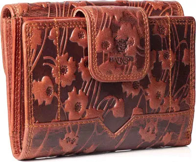 Produktbild von MATADOR Damen Geldbörse RFID Leder Portemonnaie Blumen Braun