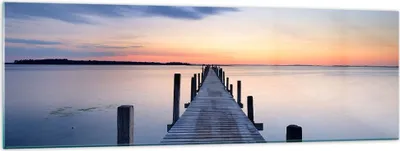 Produktbild von Bilder auf glas - Sonnenuntergang See Wasser Brücke - 160x50cm - Glasbilder - Wandbilder - Kunstdruck - Wanddekoration aus Glas - Glas Bilder - Wandbild auf Glas - GAB160x50-2508