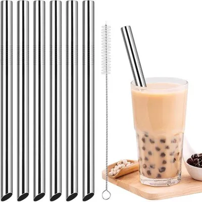 Productafbeelding van Unyqoos® Extra brede, herbruikbare roestvrijstalen drinkrieten, 1,3 cm x 26,7 cm – Set voor smoothies, milkshakes en bubble tea, BPA-vrij, met 2 reinigingsborsteltjes