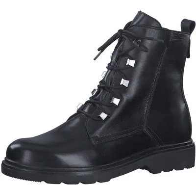Produktbild von MARCO TOZZI Damen Stiefeletten zum Schnüren aus Leder Herbst, Schwarz (Black Nap
