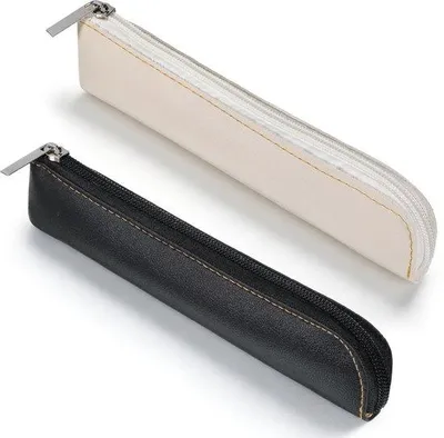 Image de Trousse en cuir pour papeterie, en deux parties, portable, avec fermeture à glissière, pour stylos à plume, stylos, crayons et fournitures de bureau